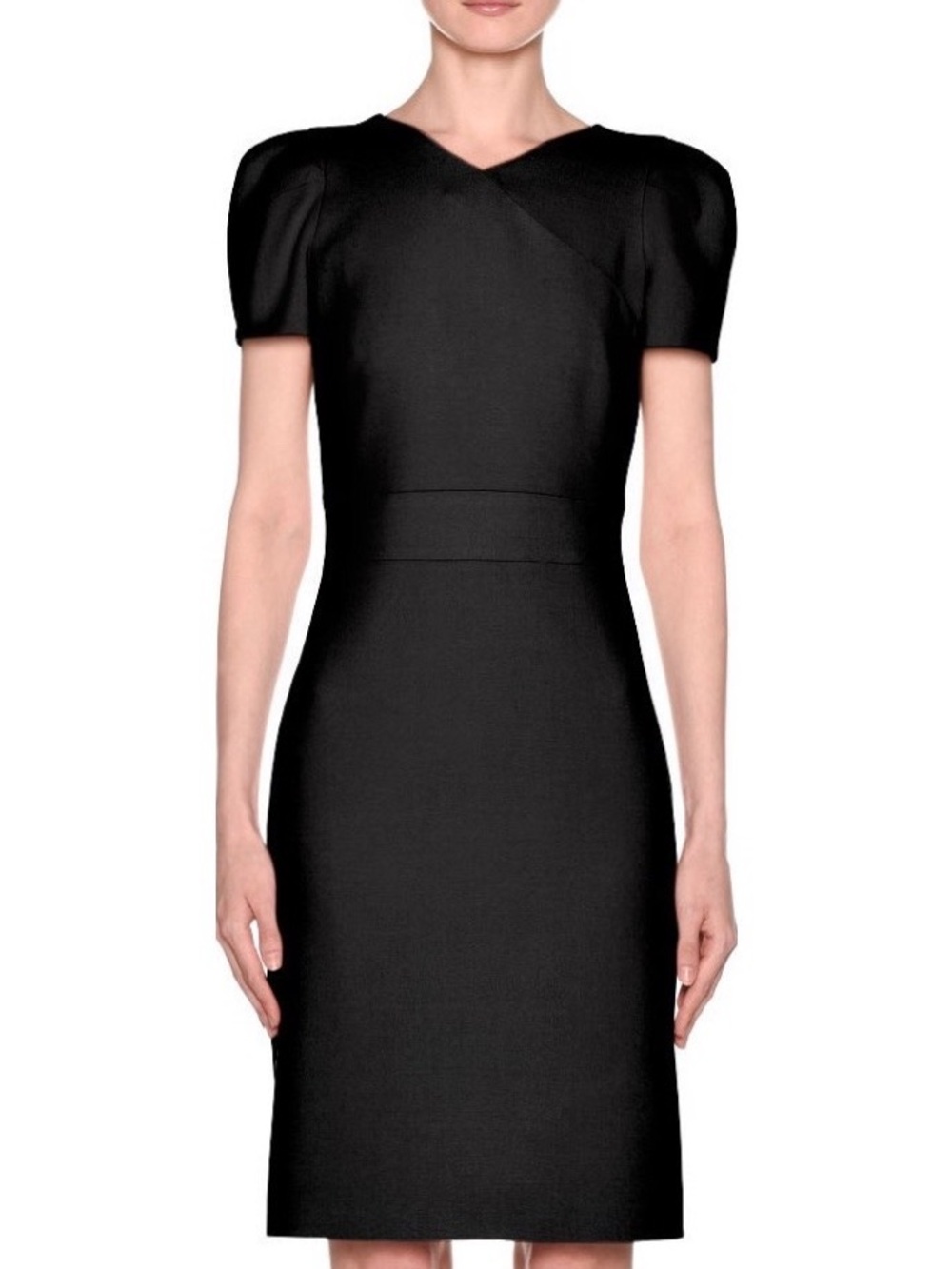 NWT Giorgio Armani Made in Italy Black 100% Wool V-Neck Dress US 42